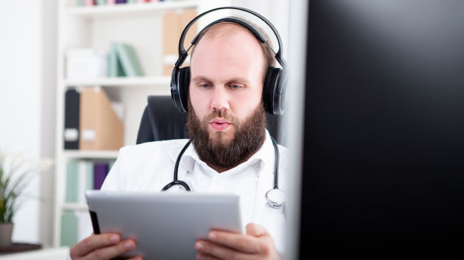 Locum Tenens Physician Listening to Podcast