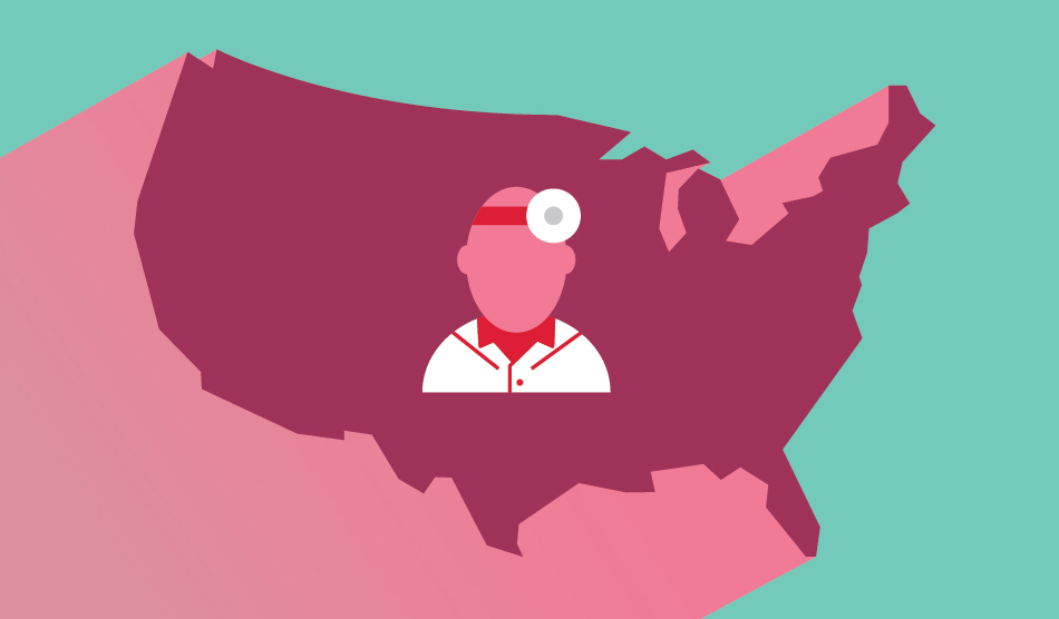Illustration of U.S. and a physician getting licensed in a new state