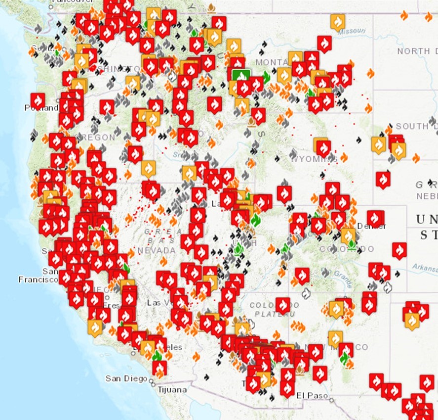 Map of fires in the western U.S. as of September 2020