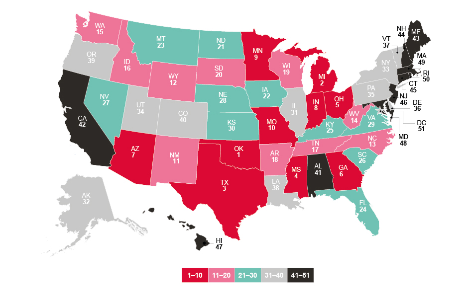 Map: Cost-of-living adjusted salary by state rankings
