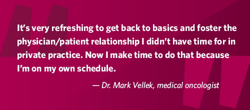 Quote from Dr. Mark Vellek about improved physician-provider relationships working locums