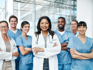 Diverse group of smiling physicians
