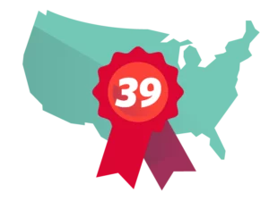 Graphic of the United States with the number 39 representing states in the Interstate Medical Licensure Compact.