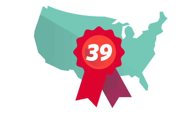 Graphic of the United States with the number 39 representing states in the Interstate Medical Licensure Compact.