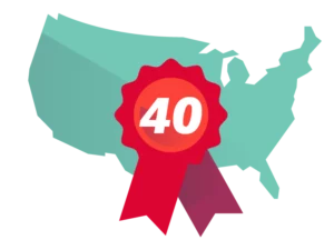 Image of the United States with a red ribbon and the number 40