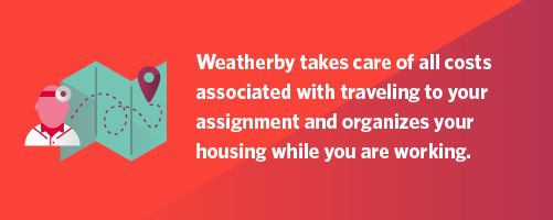 Graphic stating that Weatherby takes care of all travel costs and planning for CRNAs