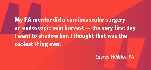 Quote from Lauren Whitley about how she discovered cardiovascular PA work