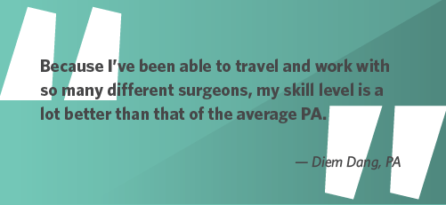 Quote from Diem Dang about gaining extra skills as a PA thanks to locum tenens