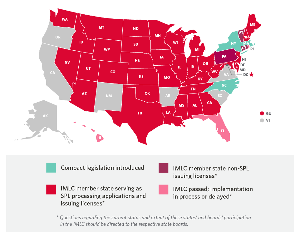 graphic of the US highlighting states that are part of the IMLC