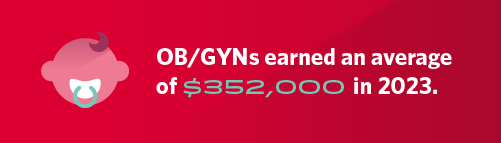 graphic saying OBGYNs made $352,000 in 2023, on average