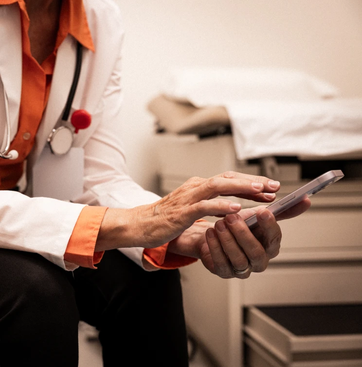 A locums physician uses the digital portal on their phone.